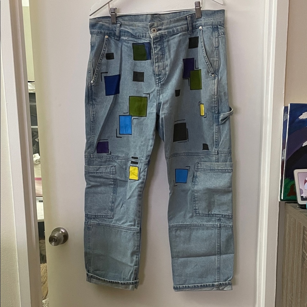 Colorful Geometric Patterned Jeans 34x28
